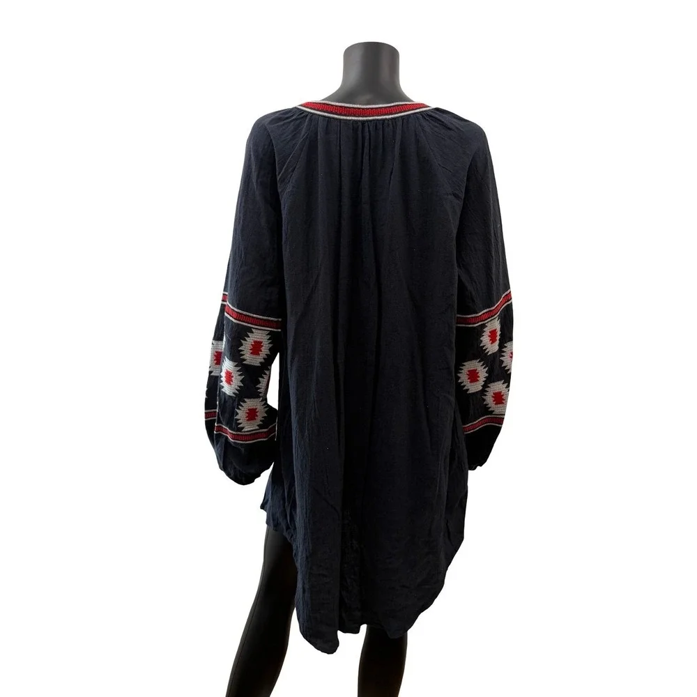 Michael Kors M Navy Embroidered Peasant Tunic Dress Button Front NWT